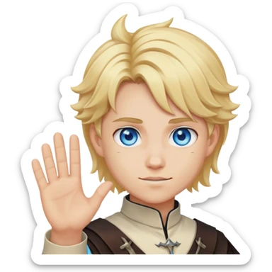 Demon slayer blond shotr cut guy with blue eyes waveing sticker