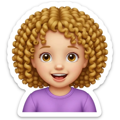 cute baby girl, curly hair, two upper and lower teeth visible, emoji style sticker