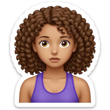 worried face, curly hair girl, gym sticker