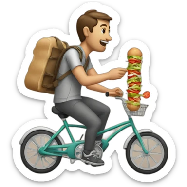 a man on a bicyble eating a kebab sticker