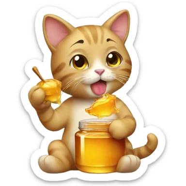 a cute cat eating honey sticker