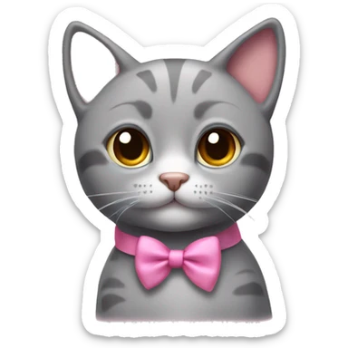 gray cat with cute eyes and a pink bow on his head sticker