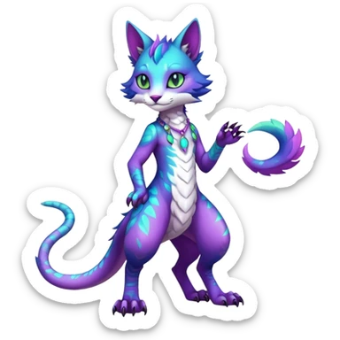 Kawaii iridescent beautiful pretty elegant divine edgy fantasy feline-vernid-sergal-fursona-animal-creature with accessories, full body with intricate markings  sticker