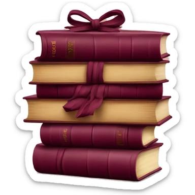 burgundy books stacked up and tied together by a burgundy bow sticker