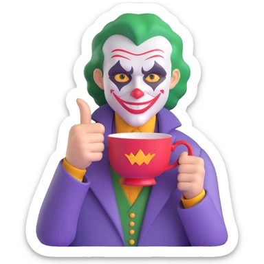 joker holding big tea cup sticker