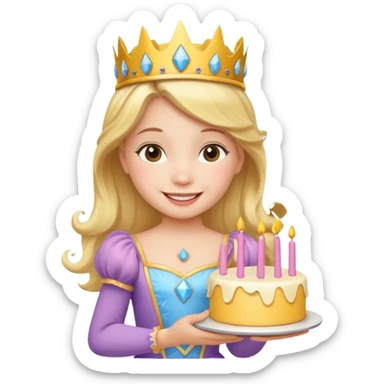Child girl in princess costume and cake  sticker