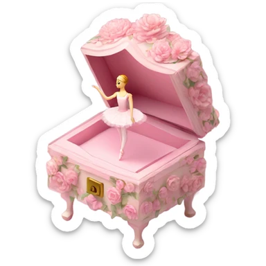 3d isometric soft pink ballerina music box flowers sticker