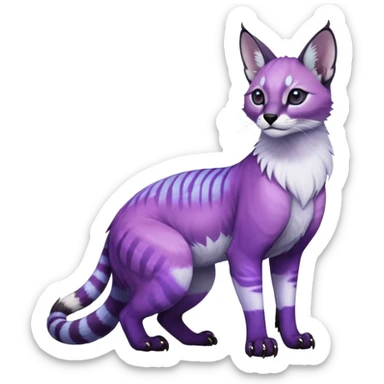 Colorful dark tropical pastel-purple-violet iridescent pastel white glorious divine exotic cute cool beautiful shiny beautiful fantasy-caracal-civet-genet-sergal-vernid-Gryphon-Cacomistle-Trico-oncilla-animal-Fakémon-hybrid-fursona (full body) sticker