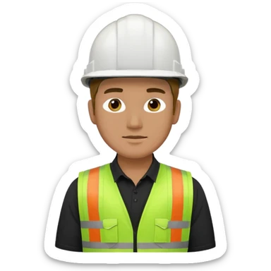 Hombre ingeniero casco blanco y chaleco verde camisa negro sticker