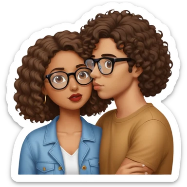 Bad bunny kissing a brown woman with glasses and shoulder length curly hair sticker