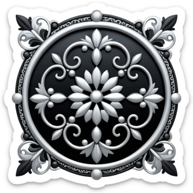 Black and silver filigree design, 3D, extremely detailed design sticker