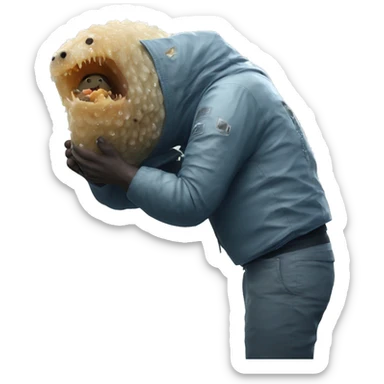 Fragile from death stranding eating a water bear sticker