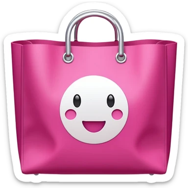 Bolsa de papel rosa fucsia con asas blancas, patrón repetido 'DRUNI' en rosa claro y un 'DRUNI' vertical blanco en el centro, estilo emoji iOS, brillante y realista. sticker