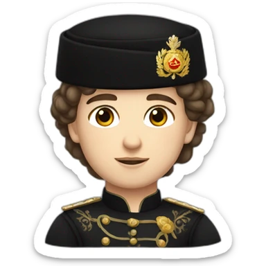 Young brownhair tsar of Russia in black cossack shirt sticker