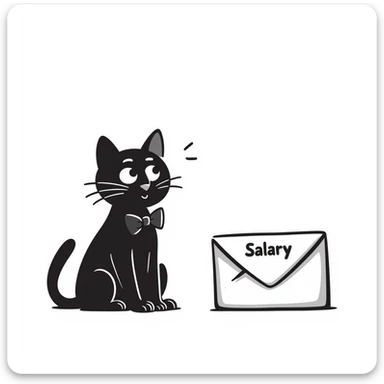 black cat waiting for salary sticker