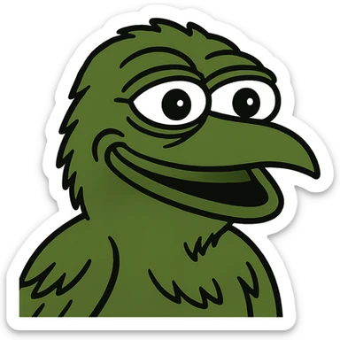 a happy crow in Pepe the Frog style, greenish undertones, meme expression sticker