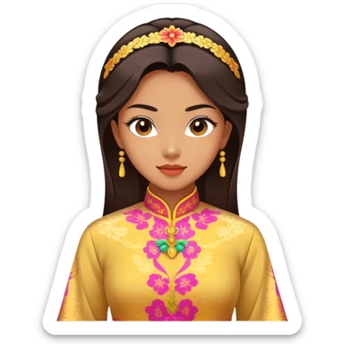 Cinematic Realistic Ao Dai Pop Culture Emoji, featuring an elegant portrayal of the traditional Vietnamese dress rendered with graceful textures and vibrant, cultural lighting. sticker