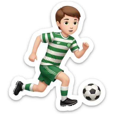 Celtic footballer running 6 years old brown hair white boy , stripes uniform  sticker