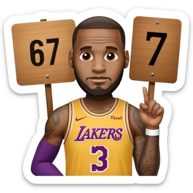 LeBron James holding a sign that says 67 sticker