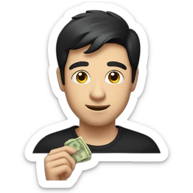 dark-haired man in a black T-shirt handing out money sticker