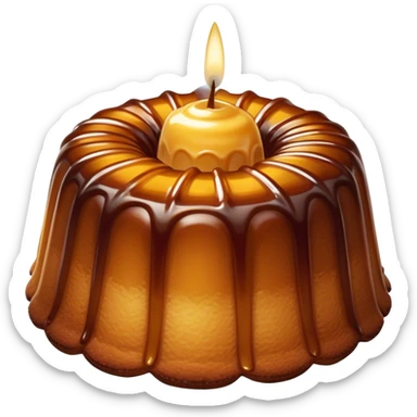 Cinematic rich cannelé, dark caramelized crust with a soft, custard-like interior, glossy finish, warm golden hues, elegant and indulgent. sticker