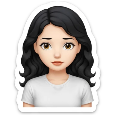 Beautiful girl,Black hair,wavy hair long hair,Black eyes, white T-shirt sticker