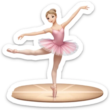 Icon for Ballet: a graceful ballerina on theatre stage in a tutu, poised in an elegant dance position, with a ballet barre and soft stage lighting. The icon should represent the art of ballet, with focus on fluid movement and classical performance. Transparent background. sticker