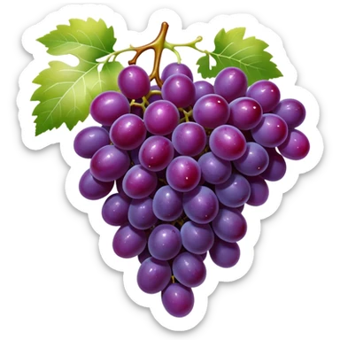 Cinematic glossy purple grapes, plump and dewy, gathered in a beautiful cluster, deep rich hues, ultra-detailed, fresh and juicy, soft glowing light. sticker