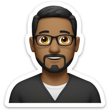 a white man with black short hair, glasses, brown eyes and a dark short mustache and a goatee. sticker