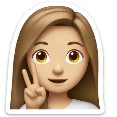 Brown long hair white girl holding up peace sign sticker
