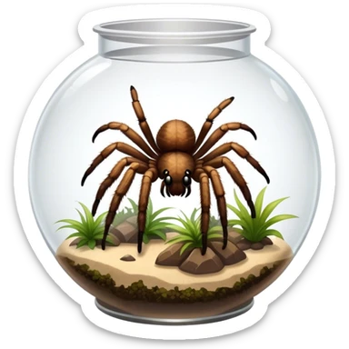 Close-up collage of a pet spider like tarantula, inside a large terrarium. Soft natural lighting highlights their textures and details. Transparent background sticker