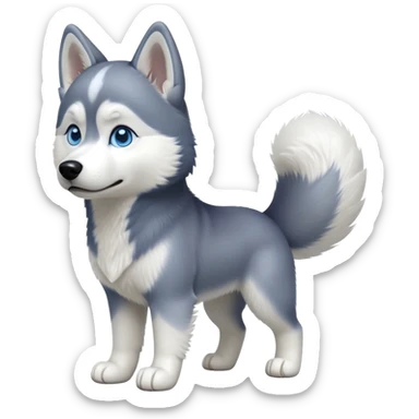 cinematic-[siberian husky]-realistic-full-body-standing-emoji,-tail-resting-loosely-beside-its-paws,blue eyes-head-tilted-dramatically, -fluffy-[grey and white]-fur,-simplified-yet-realistic-focused-features,-highly-detailed,-glowing-with-an-almost-sarcastic-glow sticker