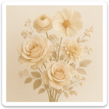 flowers in beige tones, vanilla girl style, with light background sticker