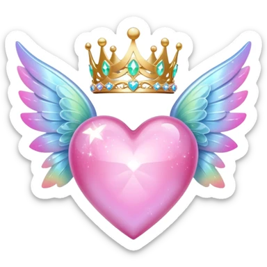Pink sparkling heart with angel tiara and fairy wings sticker