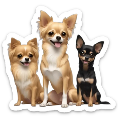 Long hair sand chihuahua playing with two men sticker