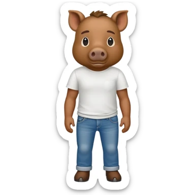 CINGHIALE CON MAGLIETTA BIANCA E JEANS sticker