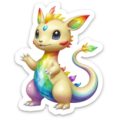 Oversaturated Rainbow-swirled Sparkly Ethereal Soft Pokémon-Fakémon-Digimon-Creature, (full body) sticker