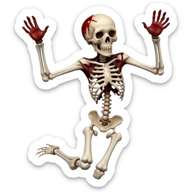 3D rotting corpse jumping in the air. In the style of your bloody skull art sticker