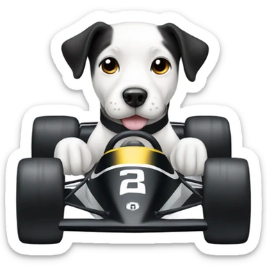 black and white dog in a racecar  sticker