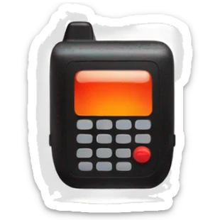 black walkie talkie with red-orange button on side sticker