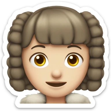 Pale skin brunette with a bob and a bang wearing White ear muff  sticker