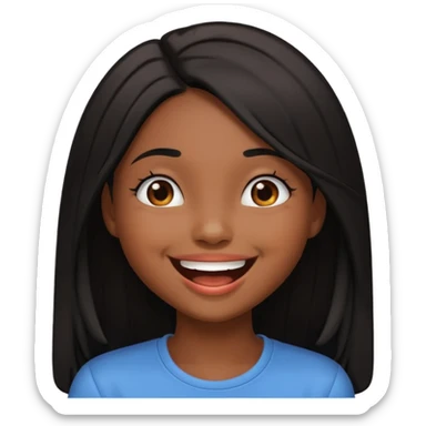 Chocolate brown girl with long straight jet black hair giggling sticker