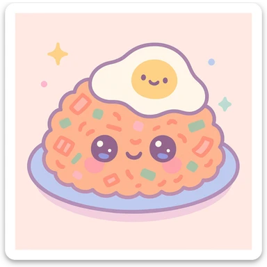 cute cartoon style kimchi fried rice with a fried egg on top sticker