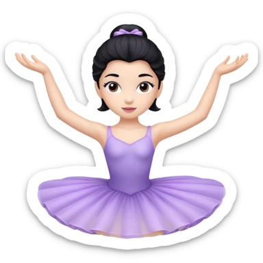Cinematic Light Purple Ballerina Portrait Emoji, rendered in a realistic, vector-style with minimal shading.  with porcelain skin, smooth deep black hair falling in soft waves, and calm, inviting eyes. sticker