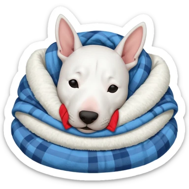 bull terrier sleeping cozy with blanket black head and ears sticker
