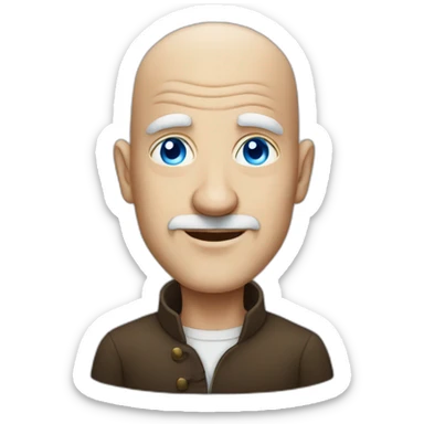 a bald old english man with bright blue eyes sticker