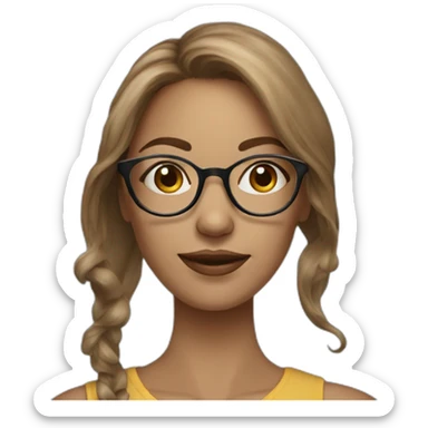 Realistic light brown long hair young woman with circles glasses sticker