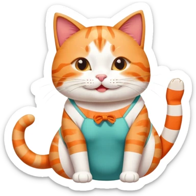 happy cat wearing a swimsuit made out of sushi sticker