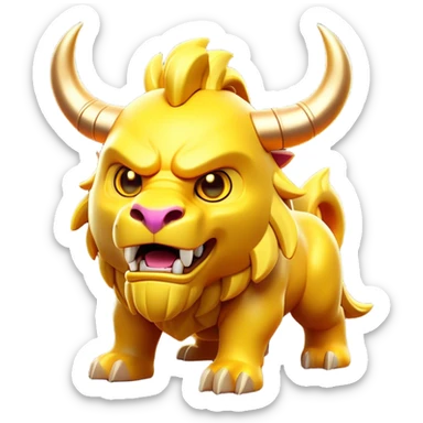 Clash of Clans aesthetic: Cinematic Playful Beast Emoji, rendered in a 3D vector-style similar to standard emojis with minimal shading and bold, simplified shapes. A compact, isometric mythical creature with wild, majestic features and fierce yet endearing eyes, softly glowing with a primal enchanted charm. Simplified yet unmistakably iconic, highly detailed and consistent, glowing with a soft radiant shine and high polish. Stylized with a touch of mythical wildness and a soft glowing outline, capturing the essence of a legendary beast with a friendly, playful allure! sticker