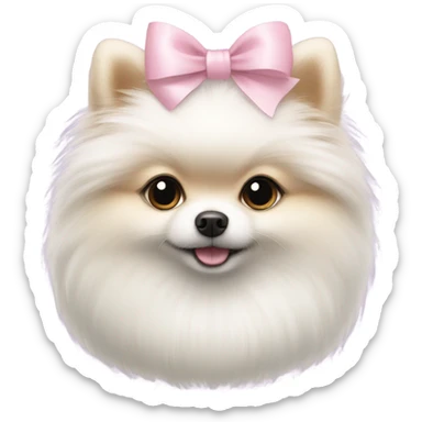 A white small Pomeranian with a cute little light pink bow on her hair sticker